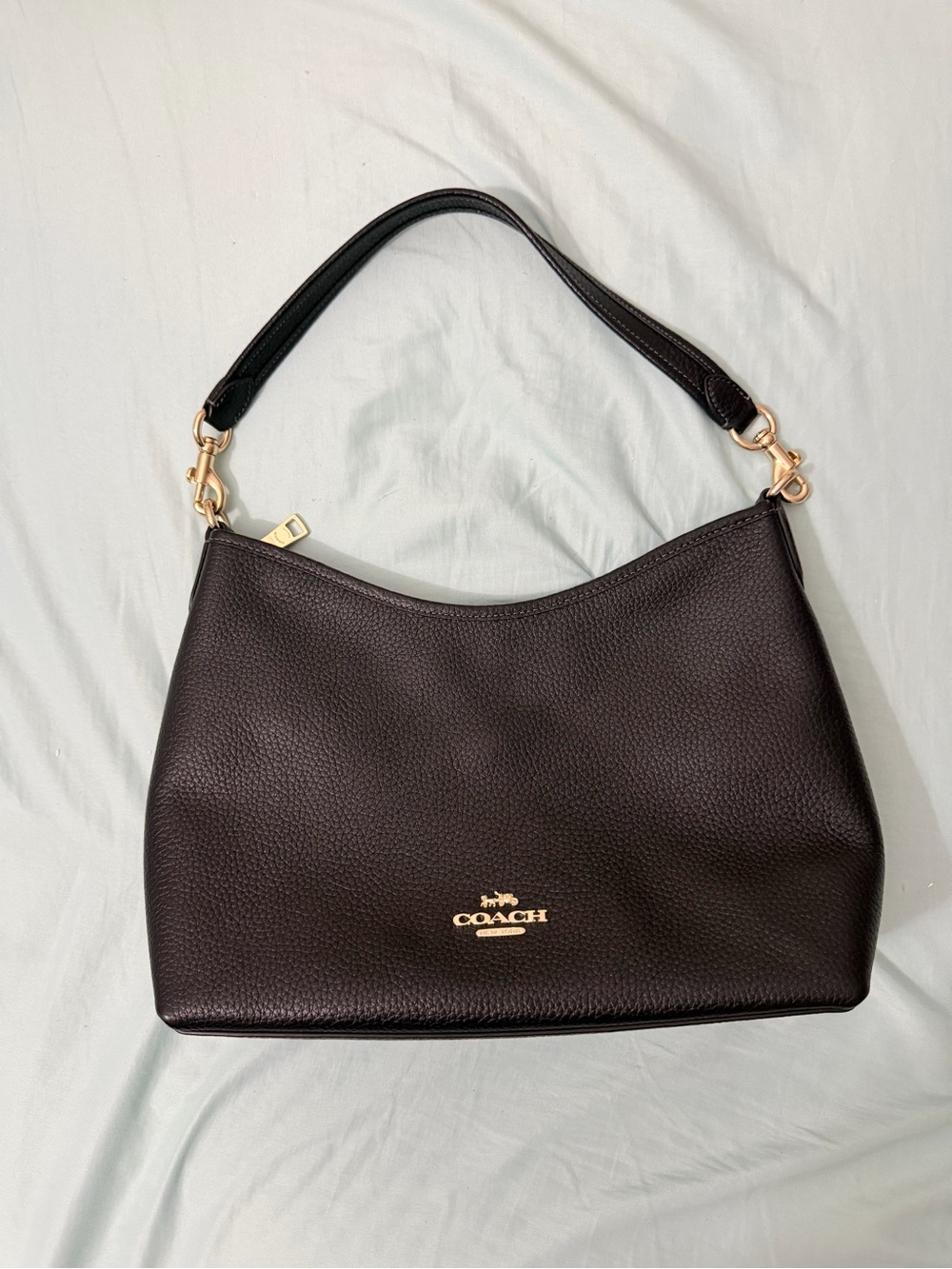Coach Black Pebbled Leather Shoulder Bag with Gold Hardware